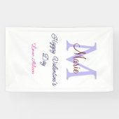 Purple pastel happy Valentine's day pink monogram  横断幕 (横)