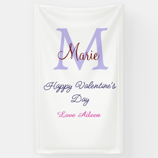Purple pastel happy Valentine's day pink monogram 横断幕 (縦)