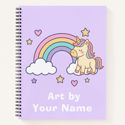 Purple Pastel Unicorn Rainbow Personalized ノートブック (正面)