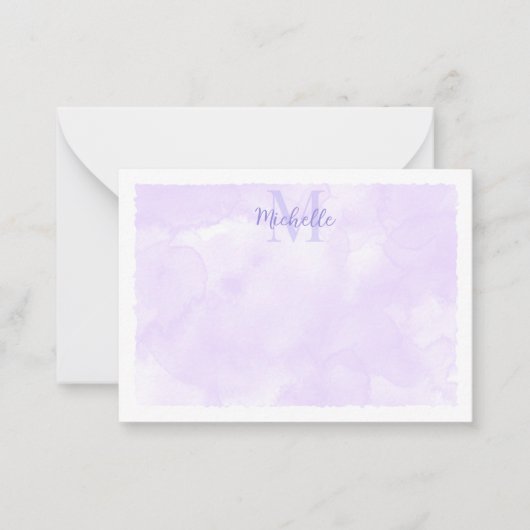 Purple Pastel Watercolor All Occasion Monogram ノートカード (正面)