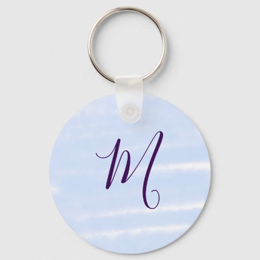 Purple pastel watercolor monogram name letterretro キーホルダー (正面)