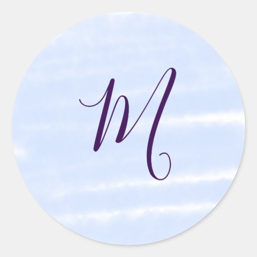 Purple pastel watercolor monogram name letterretro ラウンドシール (正面)