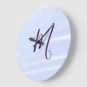 Purple pastel watercolor monogram name letterretro ラージ壁時計 (傾斜)