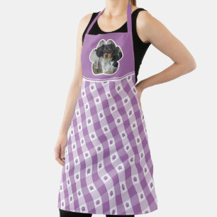 Purple Paw Print Check Pattern Dog写真 エプロン