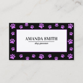 Purple Paw Prints Black Dog Groomer Business Card 名刺