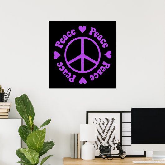 Purple Peace & Love Poster ポスター (ホームオフィス)