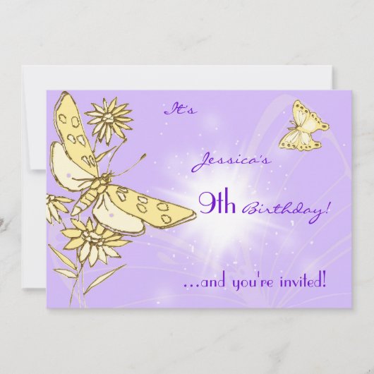 Purple Peach Butterfly Invitation Card 招待状 (正面)