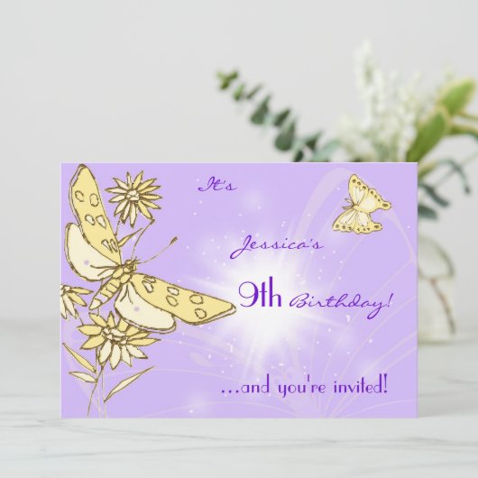 Purple Peach Butterfly Invitation Card 招待状 (スタンド正面)