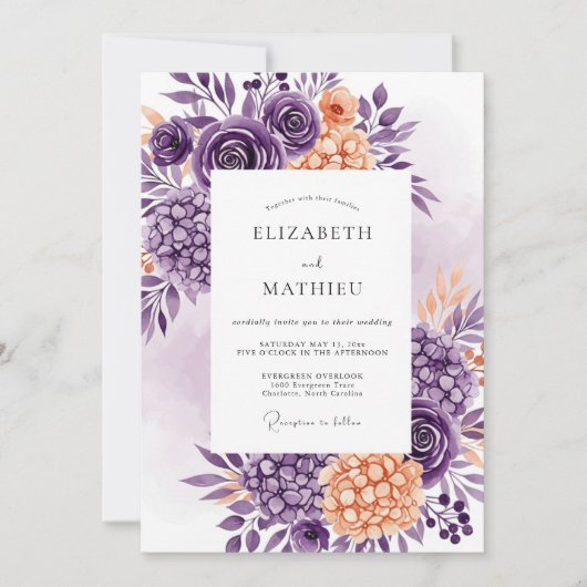 Purple Peach Delicate Spring Wedding 招待状 (正面)