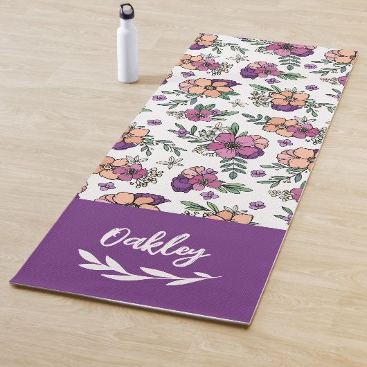 Purple Peach Flowers Name in Brushスクリプト ヨガマット (インサイチュ)
