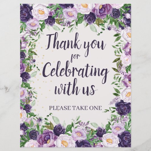 Purple Peonies Floral Thank You Party Favor (正面)