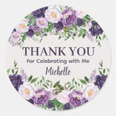Purple Peonies Floral Women's Birthday Thank You ラウンドシール (正面)