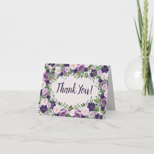 Purple Peonies Floral Women's Birthday Welcome  サンキューカード (正面)
