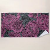 Purple peony flowers ビーチタオル (正面)