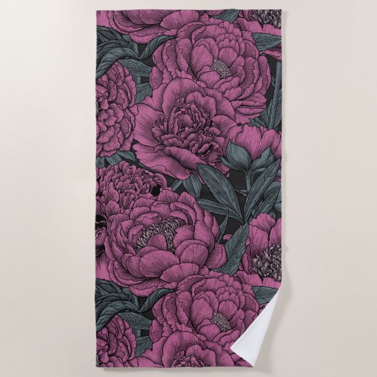 Purple peony flowers ビーチタオル (正面)