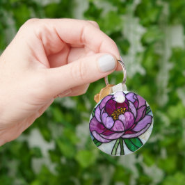 Purple Peony Stained Glass キーホルダー