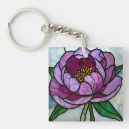 Purple Peony Stained Glass キーホルダー