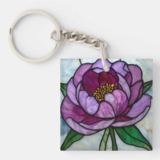 Purple Peony Stained Glass キーホルダー (正面)