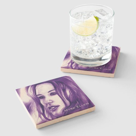 Purple People Woman Portrait Original Art ストーンコースター (横)