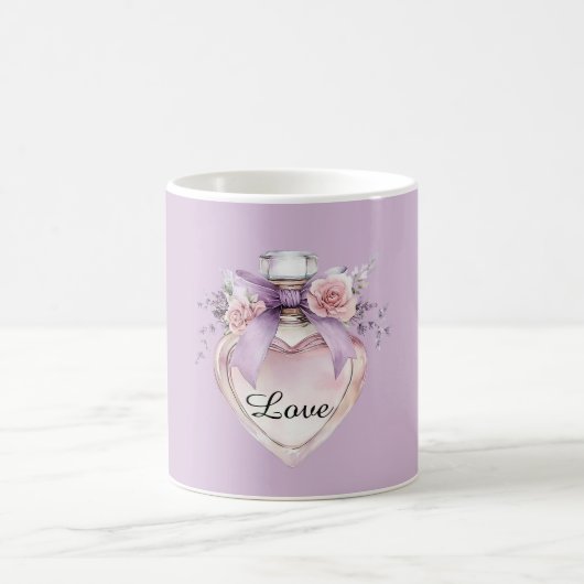 Purple Perfume Bottle Bow Pink Flowers コーヒーマグカップ (中央)