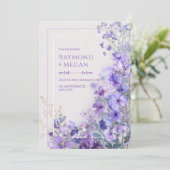 Purple Periwinkle Wildflower Romantic Frame 招待状 (スタンド正面)