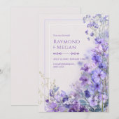 Purple Periwinkle Wildflower Romantic Frame 招待状 (正面/裏面)