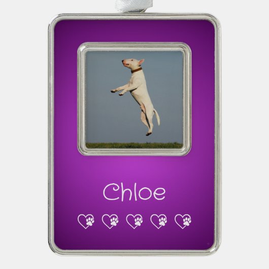 Purple Pet Photo Ornament - New Puppy Gift シルバープレートフレームオーナメント (正面)