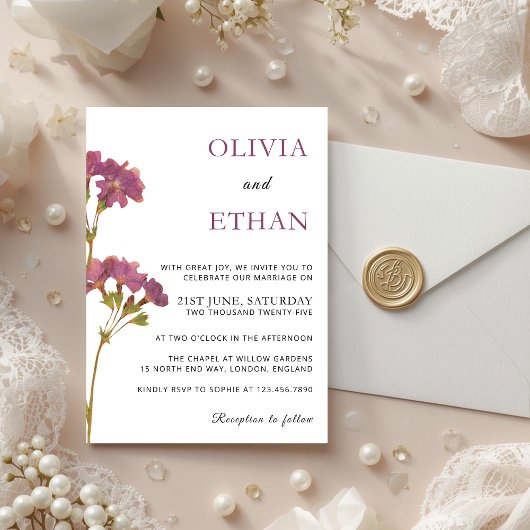 Purple Petunia Floral Wedding Invitation 招待状
