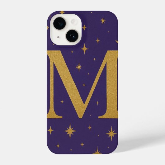 Purple Phone Case with Big Yellow M and Star Detai iPhoneケース (裏面)