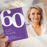 Purple Photo 60th Birthdayパーティー 招待状<br><div class="desc">紫と白のトレンディーで60歳の誕生日のバッシュで永遠の思い出を作るバースデーパーティ招待状!大きなセリフはっきりしたフォントで60の数字、誕生日の男の子/女の子の写真、パーソナライズする簡単のテンプレートを示しモダンて、これらの招待状は大事な行事の精神を取り込む。そのユニークデザインで、これらの種類の1つの招待状は、忘れられないお祝いのためにあなたの友人や家族を興奮させるに違いない。だから、完璧な招待を求めて大切これ以上の時間を無駄にしないで；これらのトレンディー60番目のバースデーパーティ招待状は、この重大な大事な行事のための完璧な祝送信である。これらの特別な招待状で一生を過ごす思い出を作り、この節目の誕生日を忘れられない経験にする。</div>