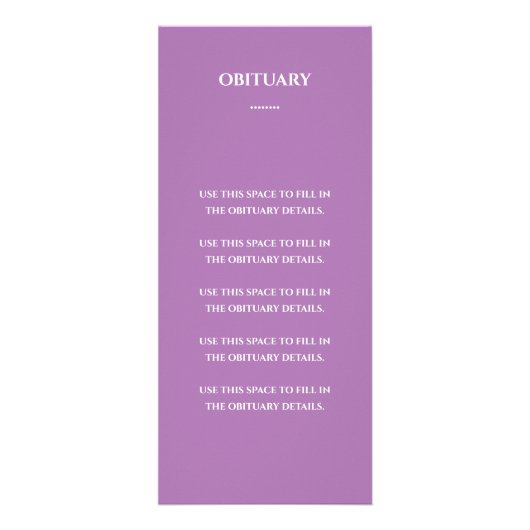 Purple Photo Celebration of Life Memorial Program ラックカード (裏面)