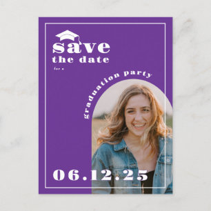 Purple Photo Graduation Party日付の保存 ポストカード