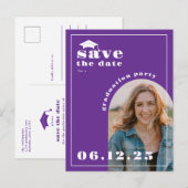Purple Photo Graduation Party日付の保存 ポストカード (正面/裏面)