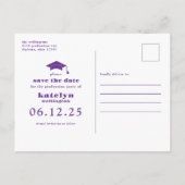 Purple Photo Graduation Party日付の保存 ポストカード (裏面)
