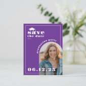 Purple Photo Graduation Party日付の保存 ポストカード (スタンド正面)