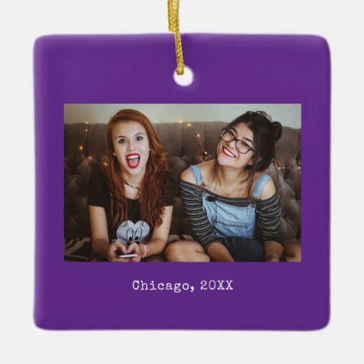 Purple Photo Keepsake Christmas セラミックオーナメント (正面)