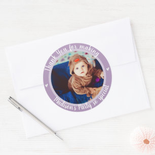 Purple Photo Kids Firstハッピーバースデーありがとう ラウンドシール
