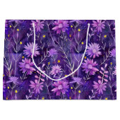 Purple Pink and Yellow Daisy Floral Pattern ラージペーパーバッグ (正面)