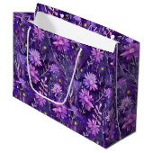 Purple Pink and Yellow Daisy Floral Pattern ラージペーパーバッグ (正面アングル)