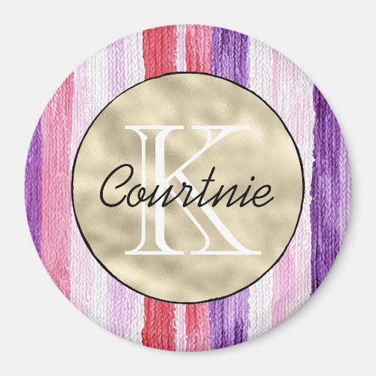 Purple Pink Blush Red Stripes Gold Monogram      マグネット (正面)