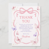 Purple Pink Bow Butterfly Birthday Party サンキューカード (正面)