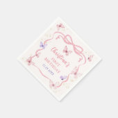 Purple Pink Bow Butterfly Birthday Party スタンダードカクテルナプキン (角)
