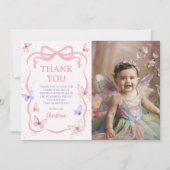 Purple Pink Bow Butterfly Birthday Party Photo サンキューカード (正面)