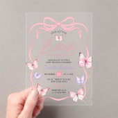 Purple Pink Bow Butterfly Girl Baby Shower アクリル招待状 (インサイチュ (ポータブル))