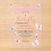 Purple Pink Bow Our Little Butterfly Birthday アクリル招待状 (正面)