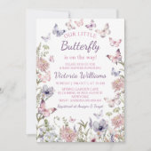 Purple Pink Butterfly Baby Girl Baby Shower 招待状 (正面)