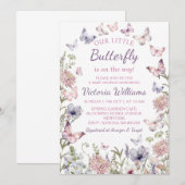 Purple Pink Butterfly Baby Girl Baby Shower 招待状 (正面/裏面)