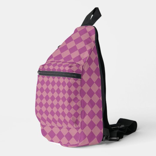 Purple Pink Checker Diamond Pattern スリングバッグ (右コーナー)