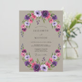 Purple Pink Delicate Bloom Wedding 招待状 (スタンド正面)
