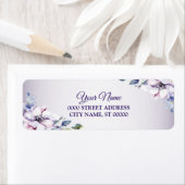 Purple Pink Floral Golden Wedding Return Address  ラベル (インサイチュ)